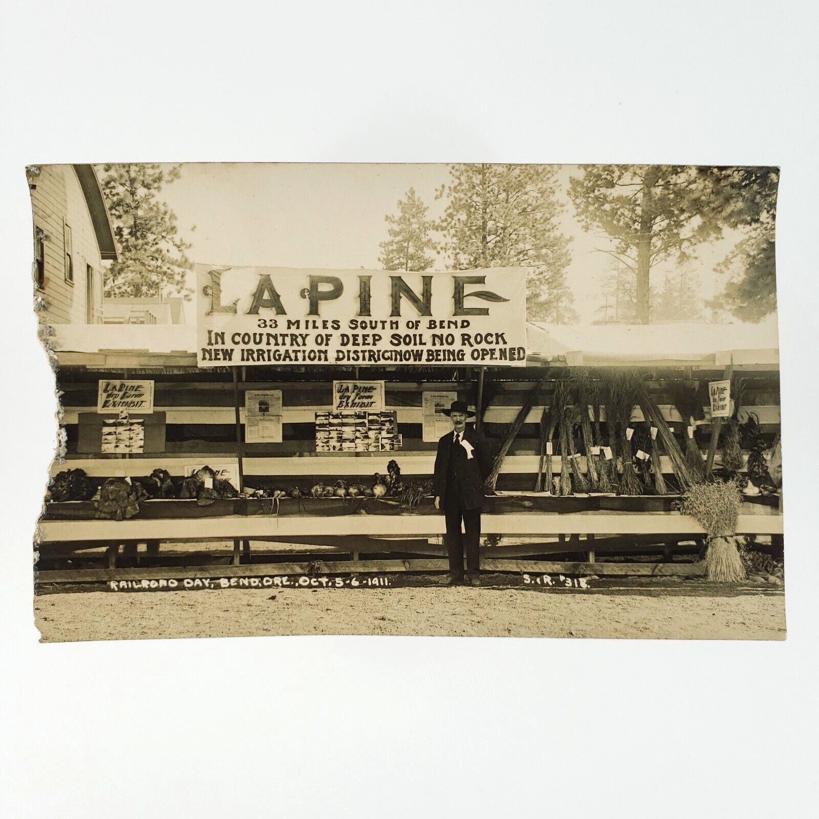 La Pine Exhibit at Railroad Day RPPC Postcard c1911 Bend Oregon Dry Farm C3273