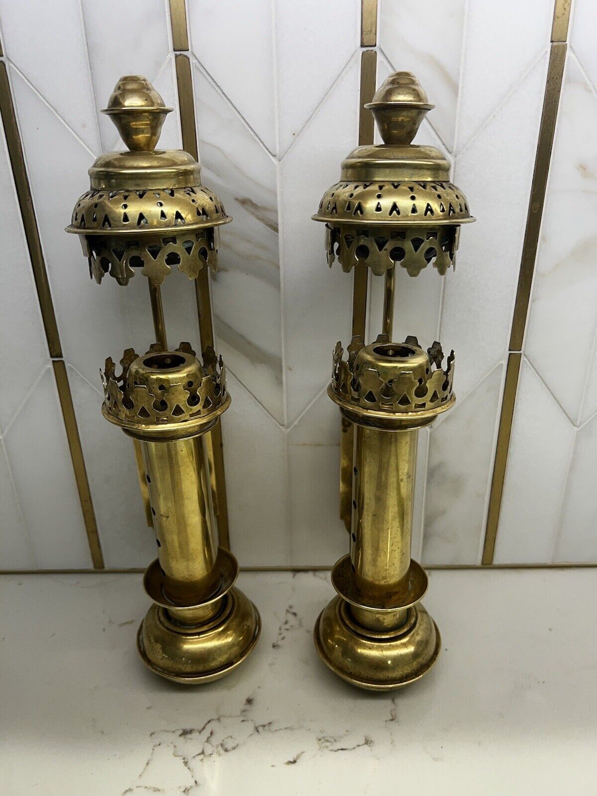 Antique Brass Railroad Lantern Sconces Oil Lamp Vintage Candle Holders Coach