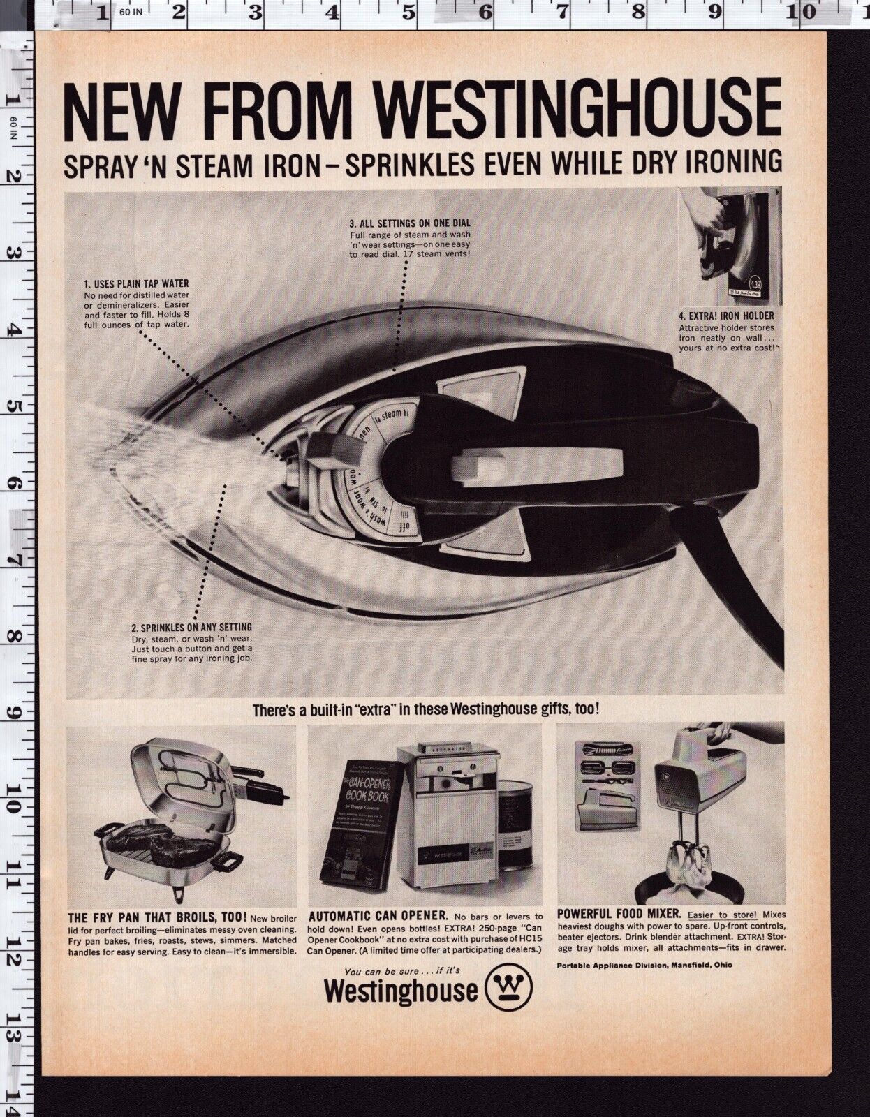 1962 Vintage Print Ad Westinghouse Spray\'n Steam Iron