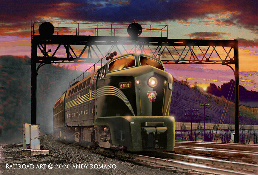 PRR SHARK CLIMBS HORSE SHOE CURVE, LIMITED EDITION PRINT, RR ART BY ANDY ROMANO