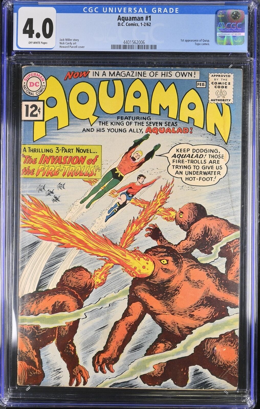 Aquaman (1962) #1 CGC VG 4.0 1st Appearance Quisp Invasion of the Fire Trolls