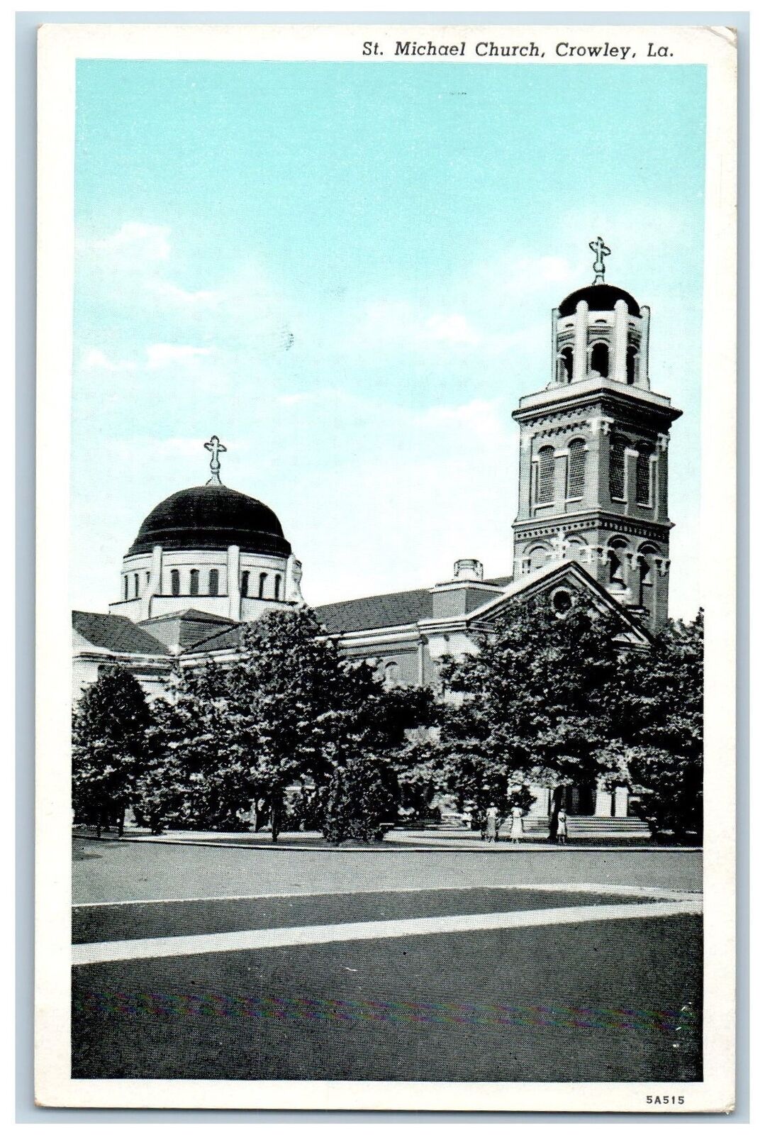 Crowley Louisiana LA Postcard St. Michael Church Exterior Roadside Scene c1940's