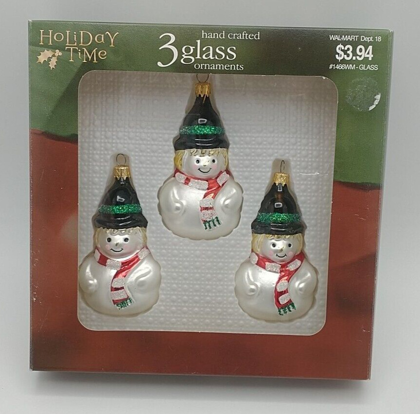 Vintage Holiday Time Hand Crafted Glass Snowmen Set Walmart