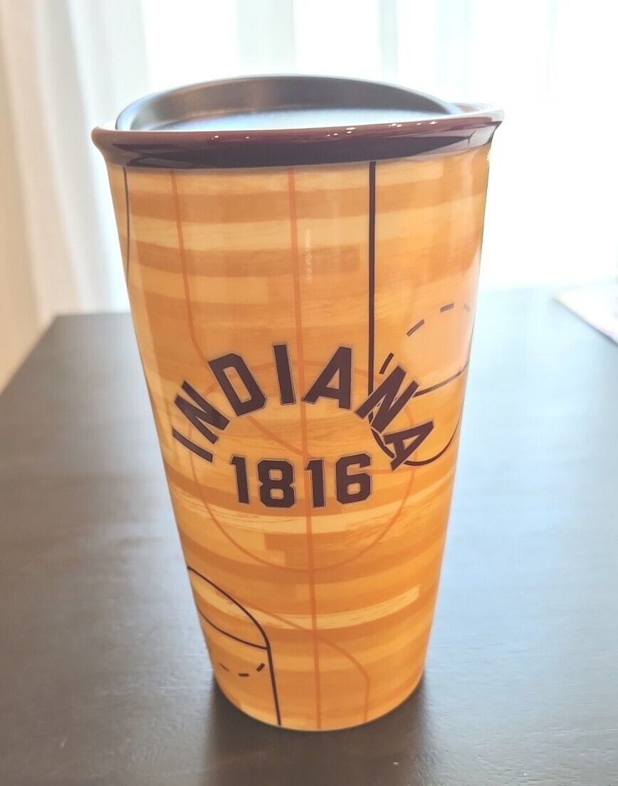 Starbucks Indiana 1816 12Oz  Basketball Floor Ceramic W Lid Tumbler 