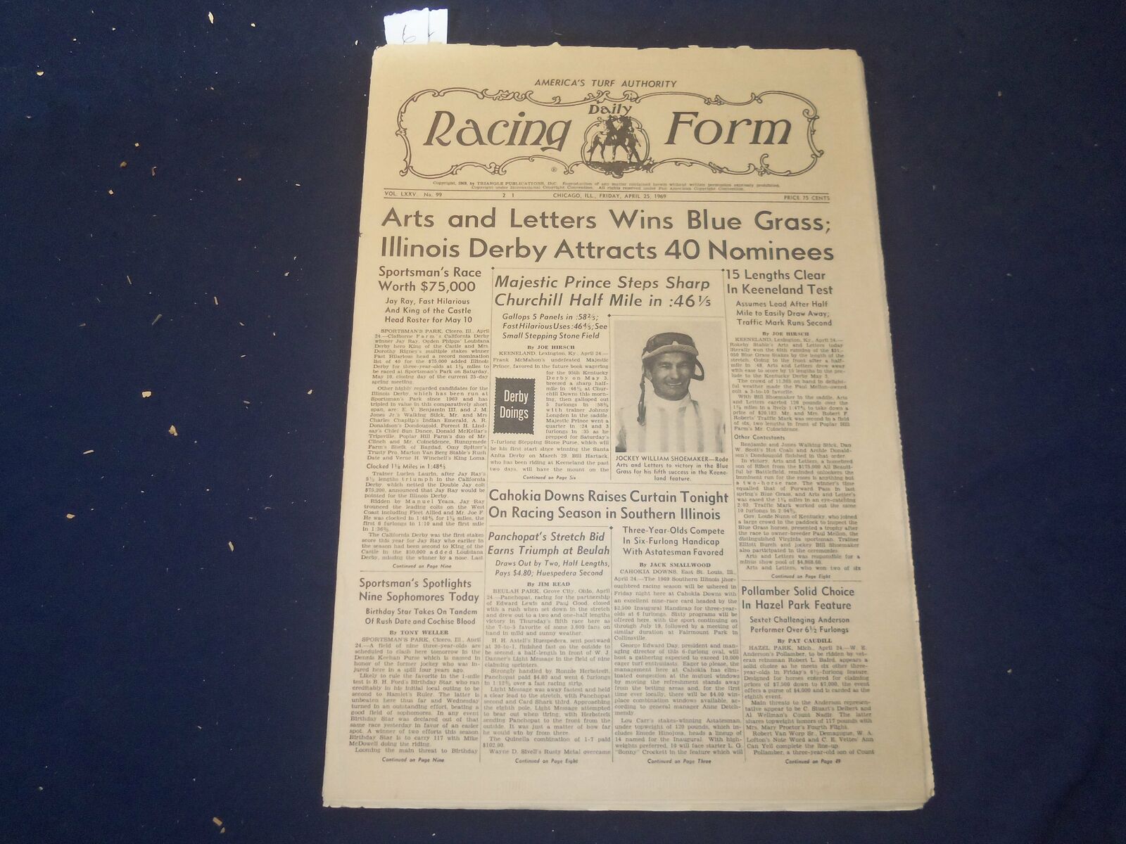 1969 APRIL 25 THE DAILY RACING FORM -ARTS AND LETTERS WINS BLUE GRASS - NP 2534G