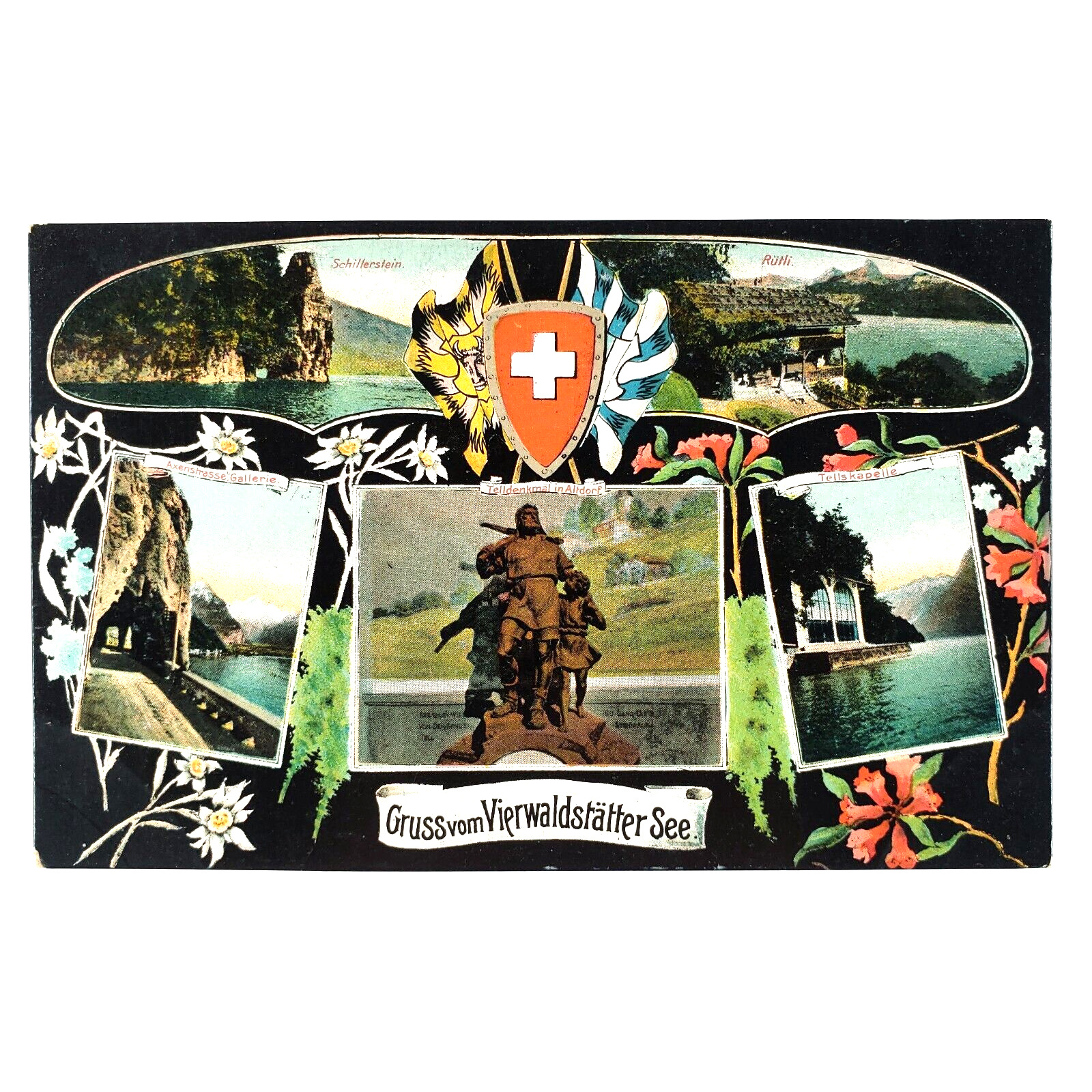 Greeting from Lake Lucerne Postcard c1910 Gruss Vom Switzerland Multi-View C3429