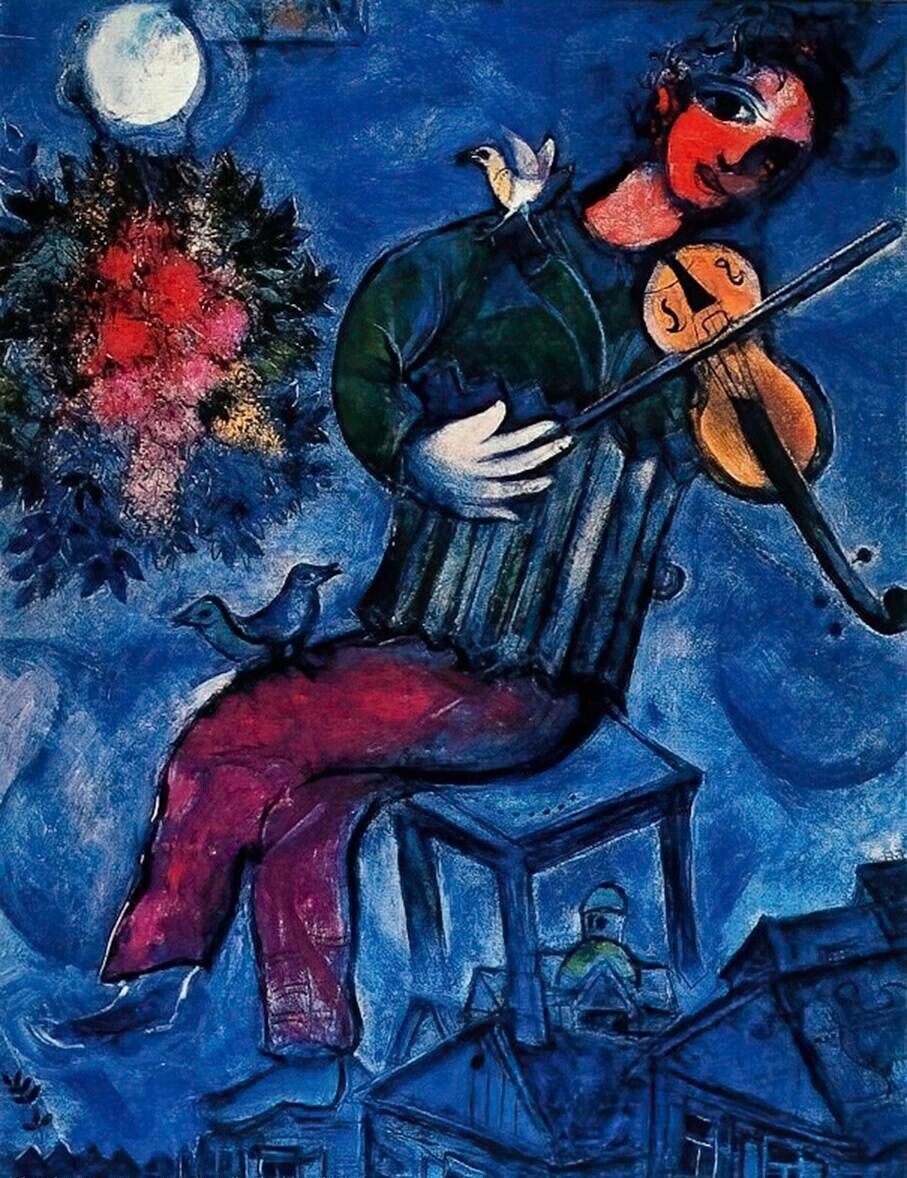 Dream-art Oil painting Marc-Chagall-The-blue-fiddler abstract impression violin