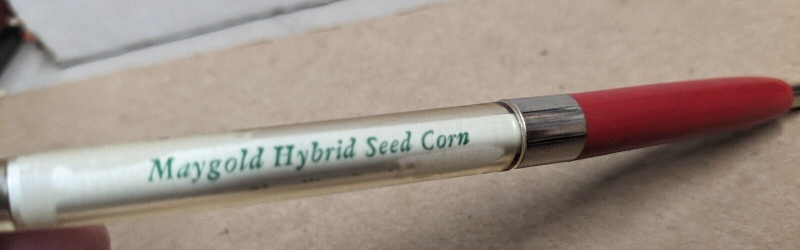 Vintage Maygold Hybrid Seed Corn Clyde C. Gravett, Dealer Emerson Iowa IA Ad Pen