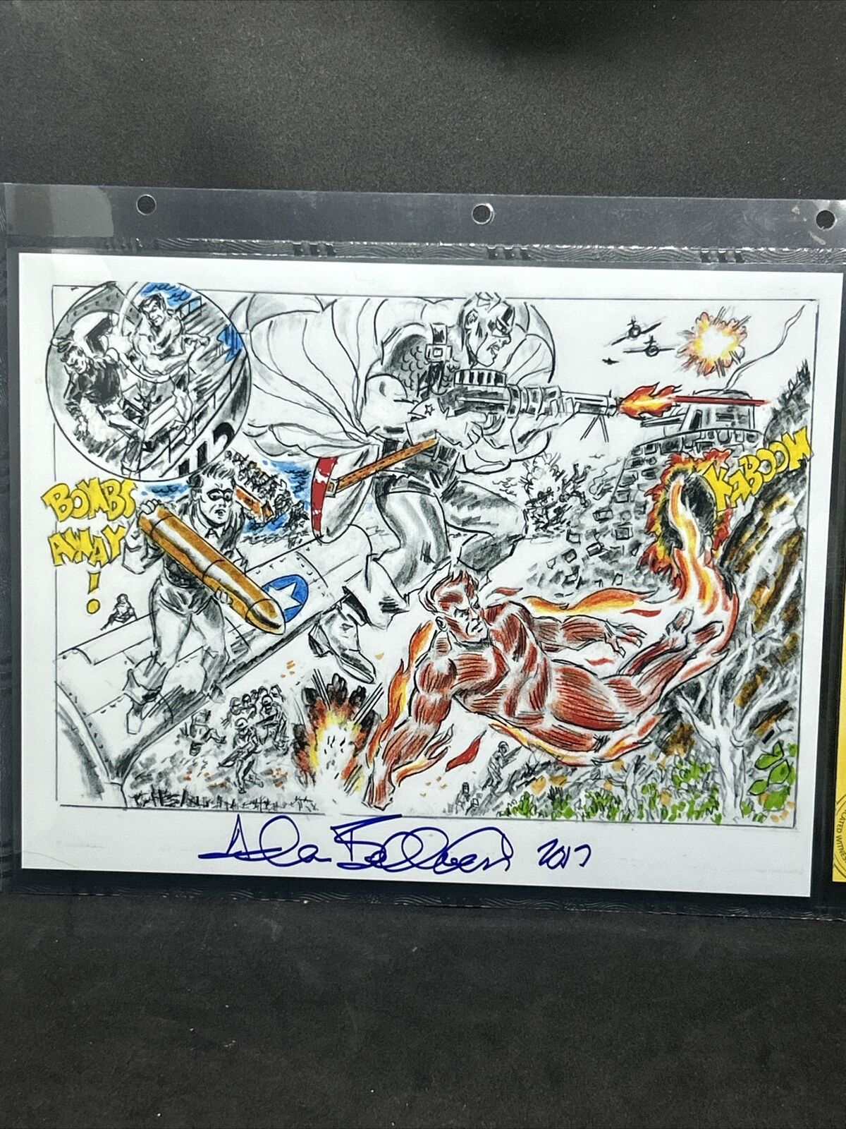 Allen Bellman Captain America Human Torch Timely Comics Signed Sketch Print CGC