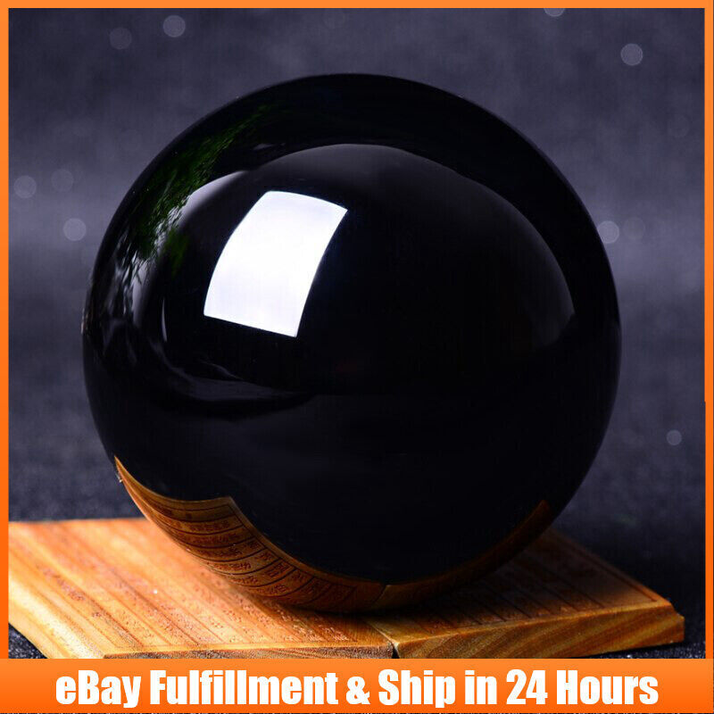 100MM Large Natural Black Obsidian Quartz Ball Gemstone Crystal Sphere W/ Stand