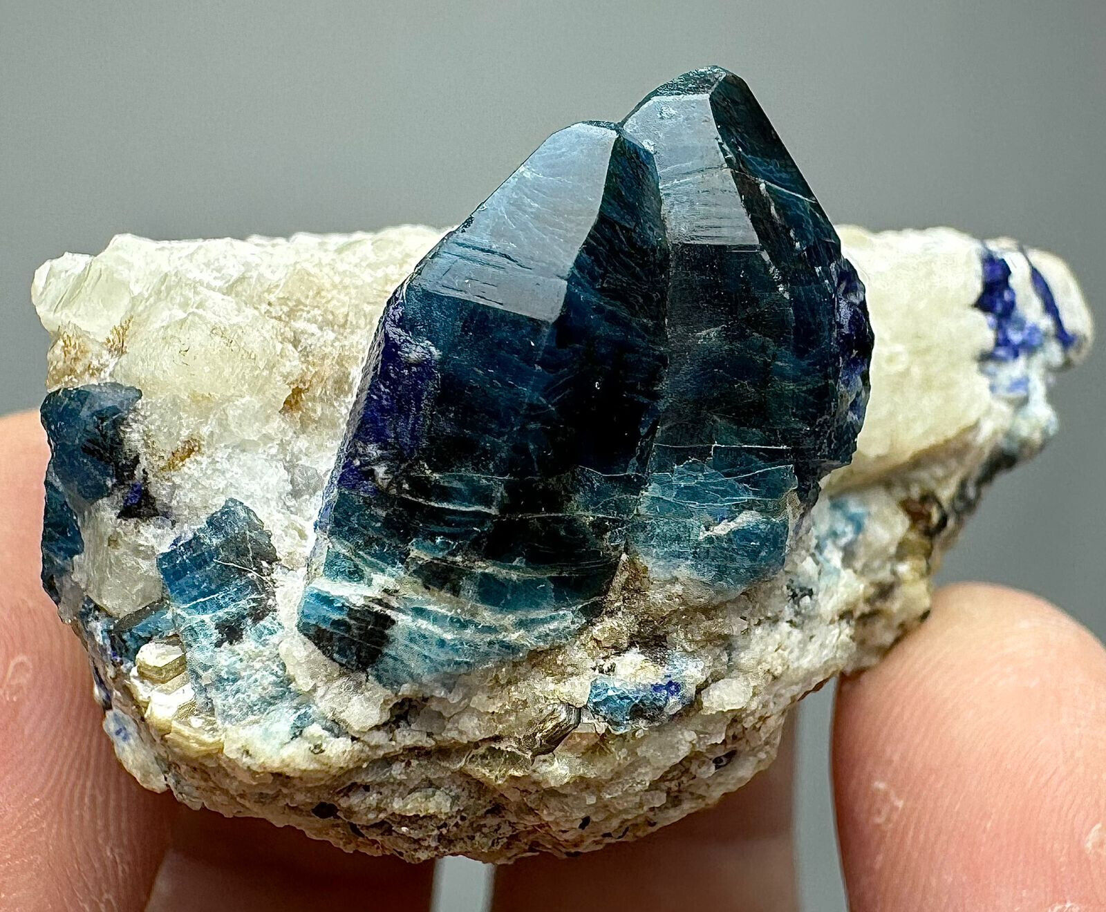 198CT. Full Terminated Top Blue Afghanite Twin Crystals On Matrix