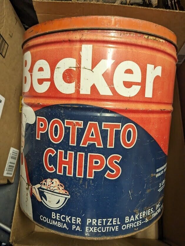 Becker Potato Chips Canister Becker Pretzel Bakeries Columbia, PA