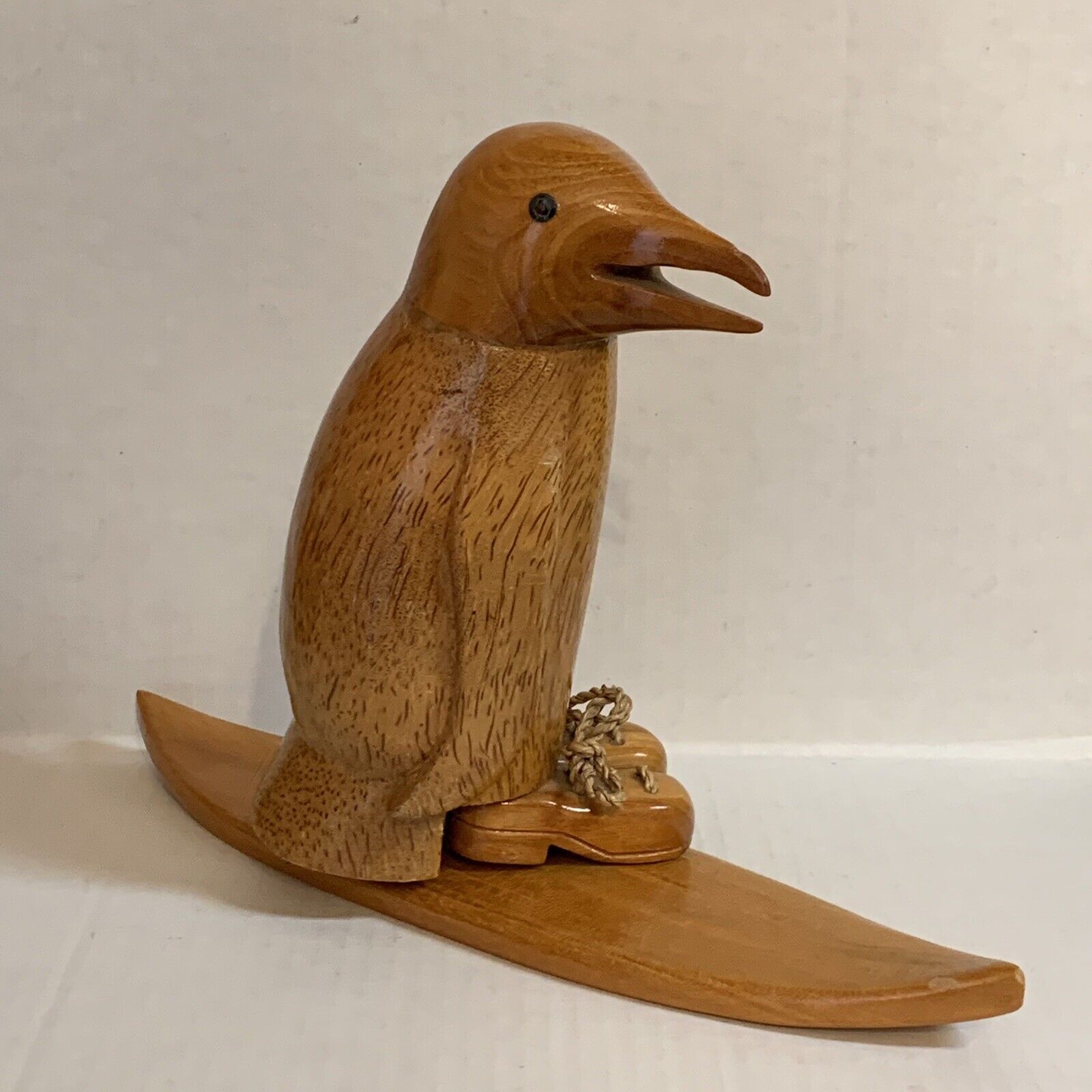 Wood Surfing Penguin Wearing Shoes Figurine Oddity Unique 