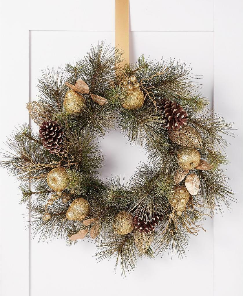 Holiday Lane Pinecone, Apples and Pears Gold Leaf Artificial Wreath