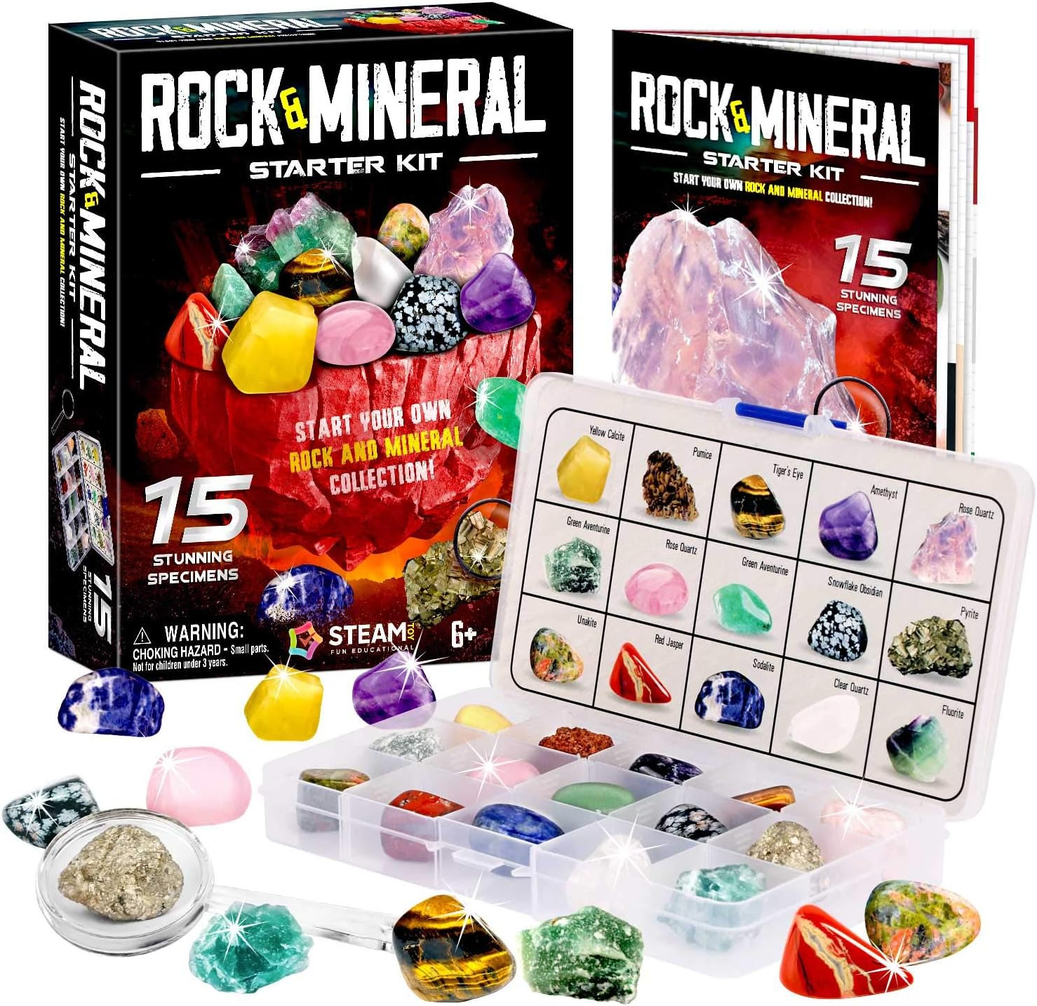 XXTOYS Kids Rocks Collection - 15-Piece Rock Collections for Kids - Cool Geology