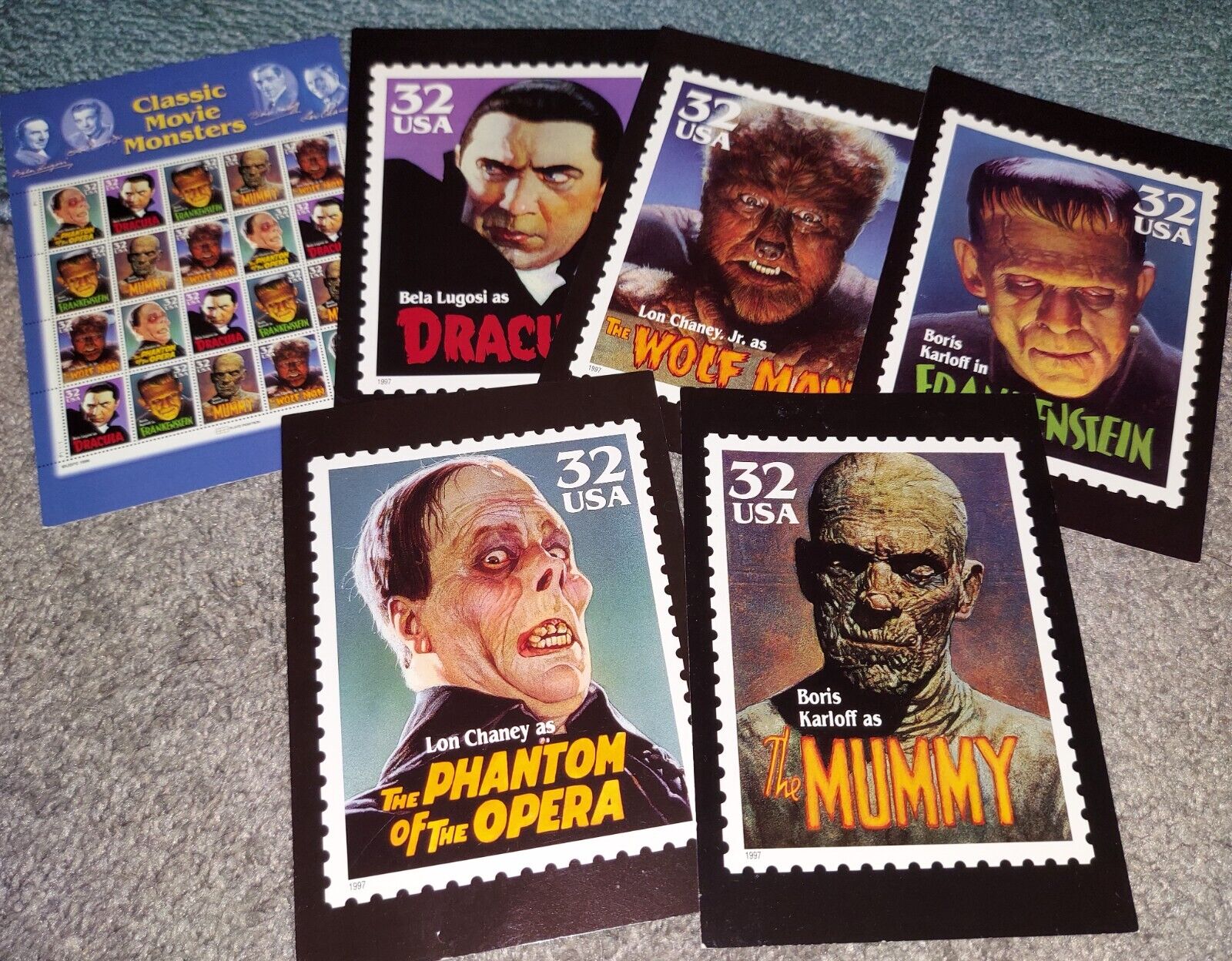 UNIVERSAL MONSTERS 1997 usps Jumbo Postcards Dracula Frankenstein Wolf Man more
