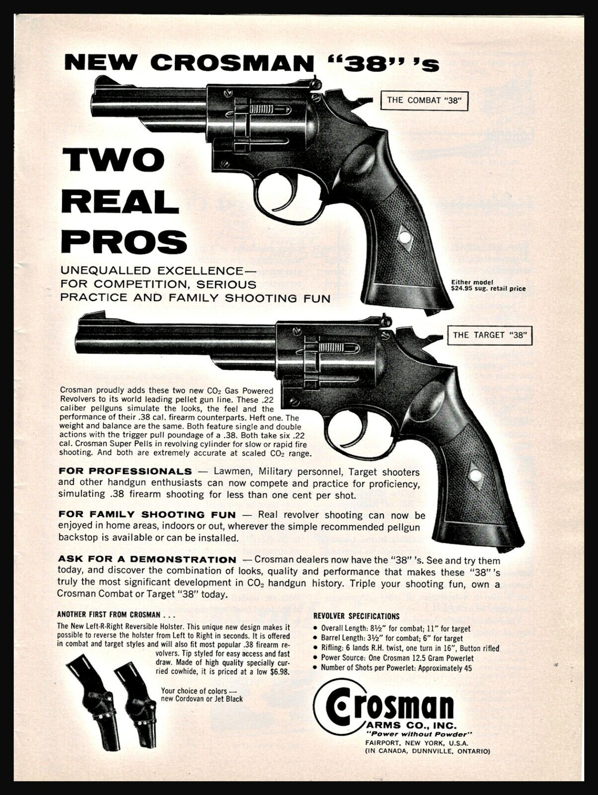 1964 CROSMAN Combat and Target 38 CO2 P_ellet Gun Revolver PRINT AD