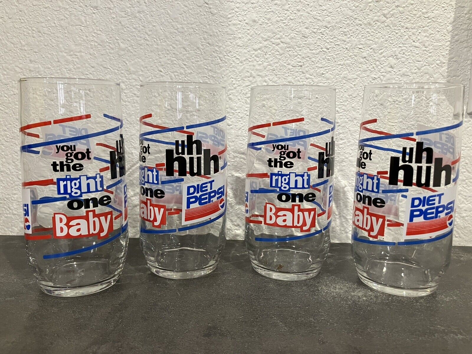 Set Of 4 Diet Pepsi Glasses You Got the Right One Baby Uh-Huh Ray Charles MINT