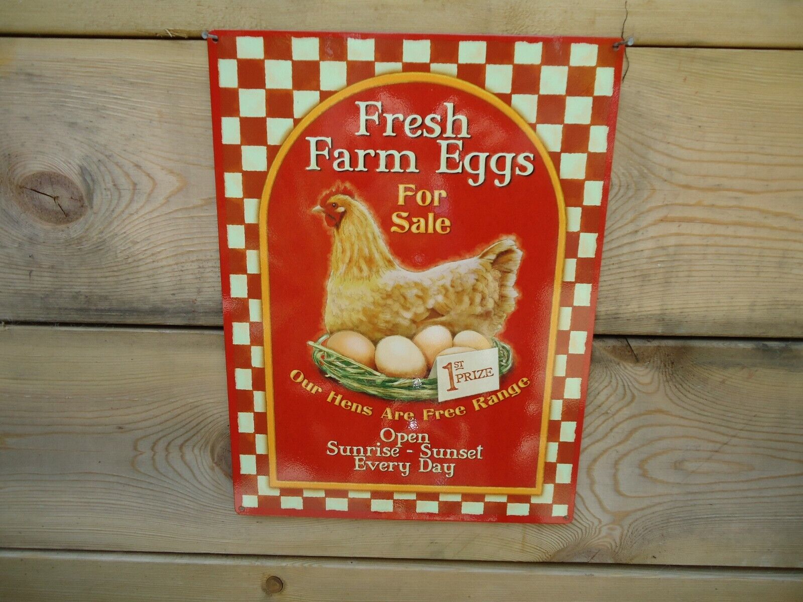 Picture Plaque Fresh Eggs For Sale Metal Sign - Free Range Chickens Hens Farming