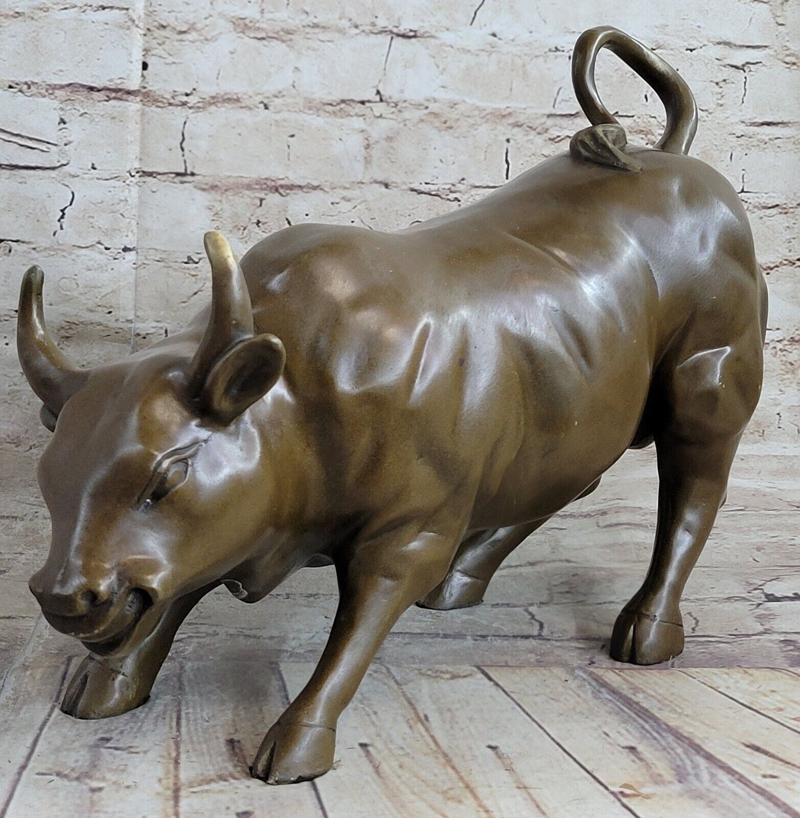Art Deco Original Stock Market Bull Bronze Sculpture Wall Street Figurine Statue