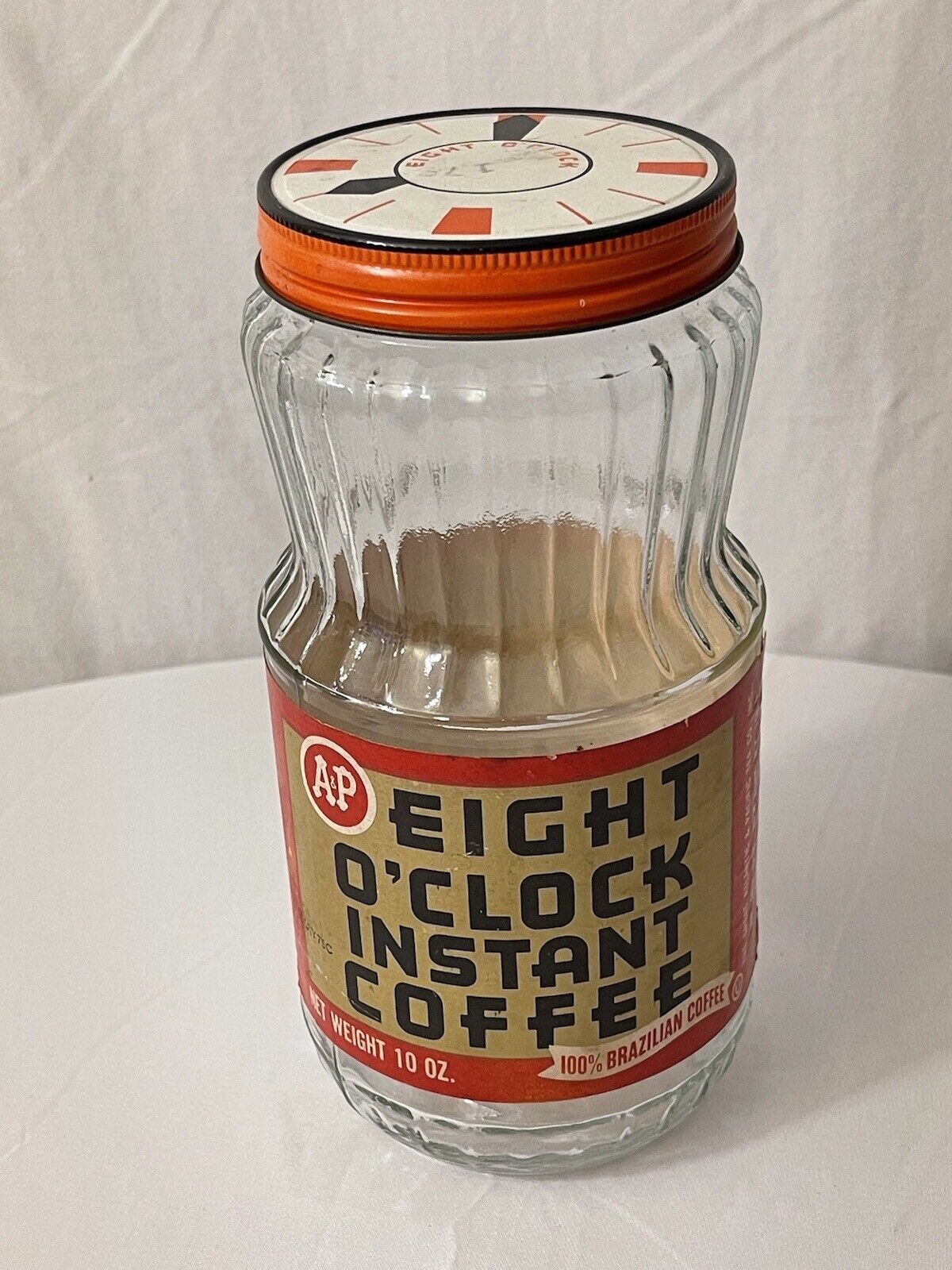 VINTAGE EIGHT O’CLOCK INSTANT COFFEE RARE JAR & LID 1974