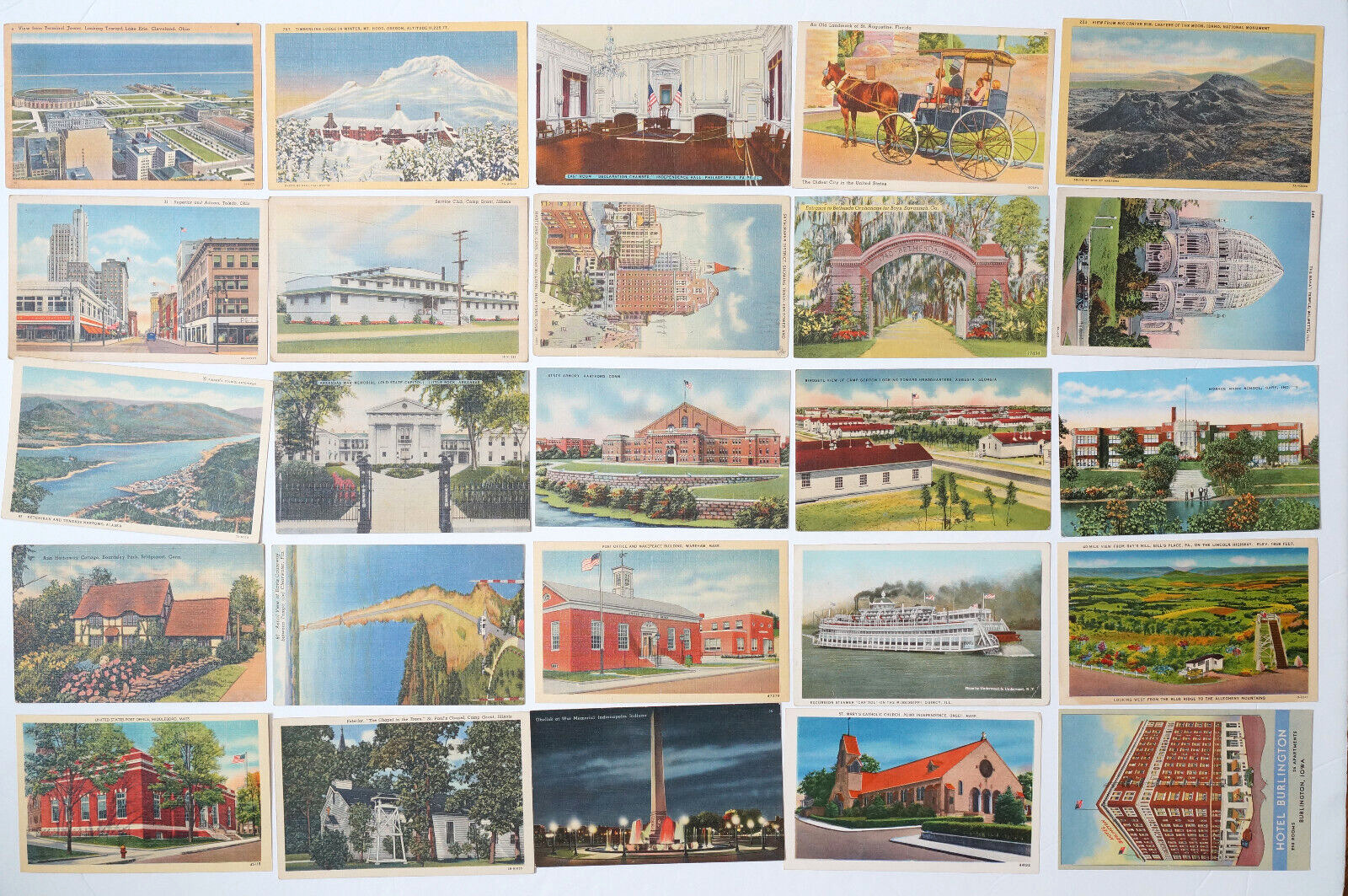 Vintage POSTCARD Lot 50 Old Post Cards United States Linen Views Roadside USA