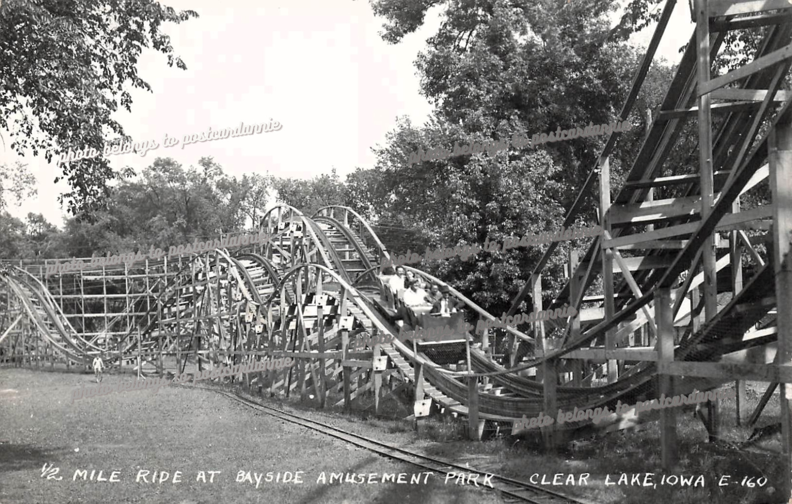 RPPC Clear Lake Iowa Bayside Amusement Park Roller Coaster Photo Postcard E24