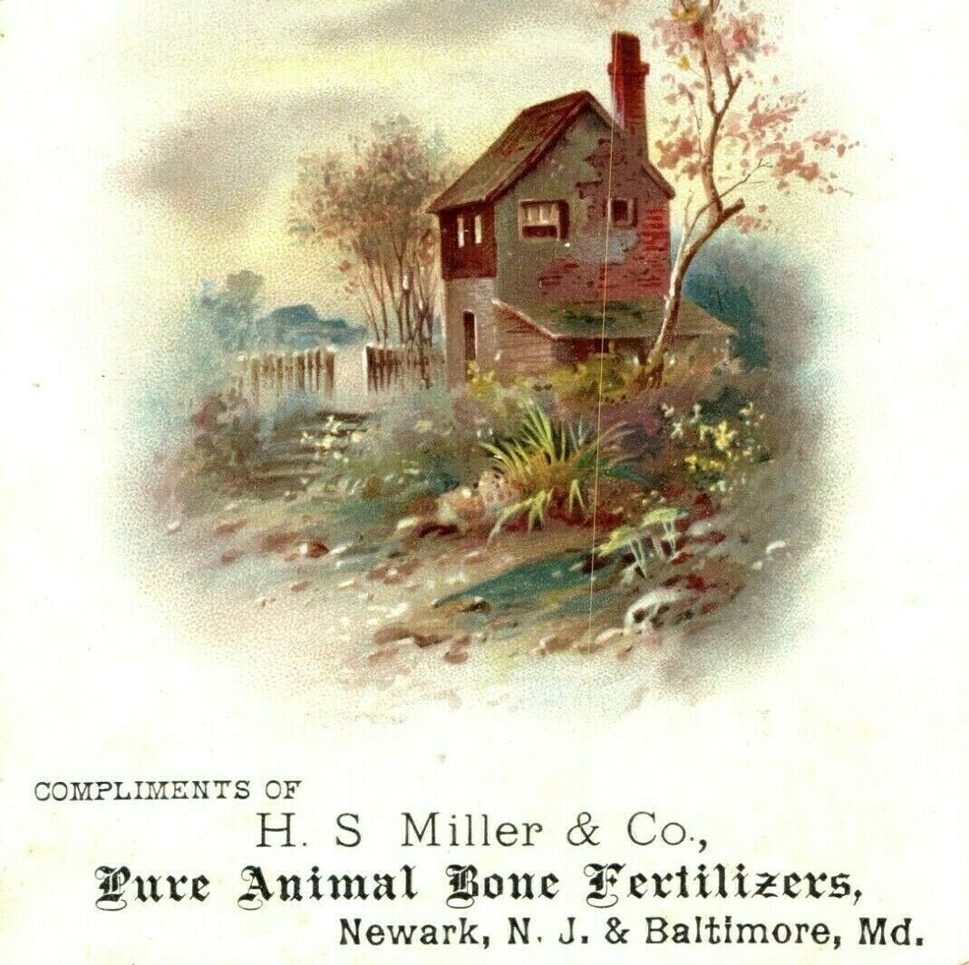 c1880s Newark Baltimore Pure Animal Bone Fertilizer Farm House Trade Card MD C11