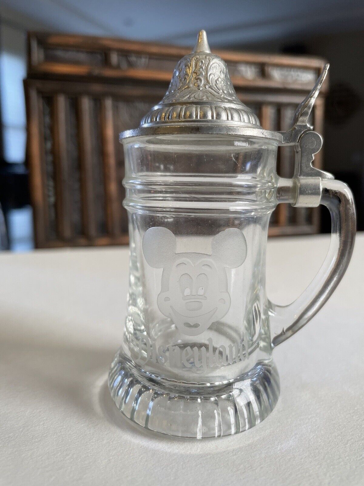 Vintage Mickey Mouse BMF Schnapskrugerl Mini Glass Stein w/ Pewter Lid