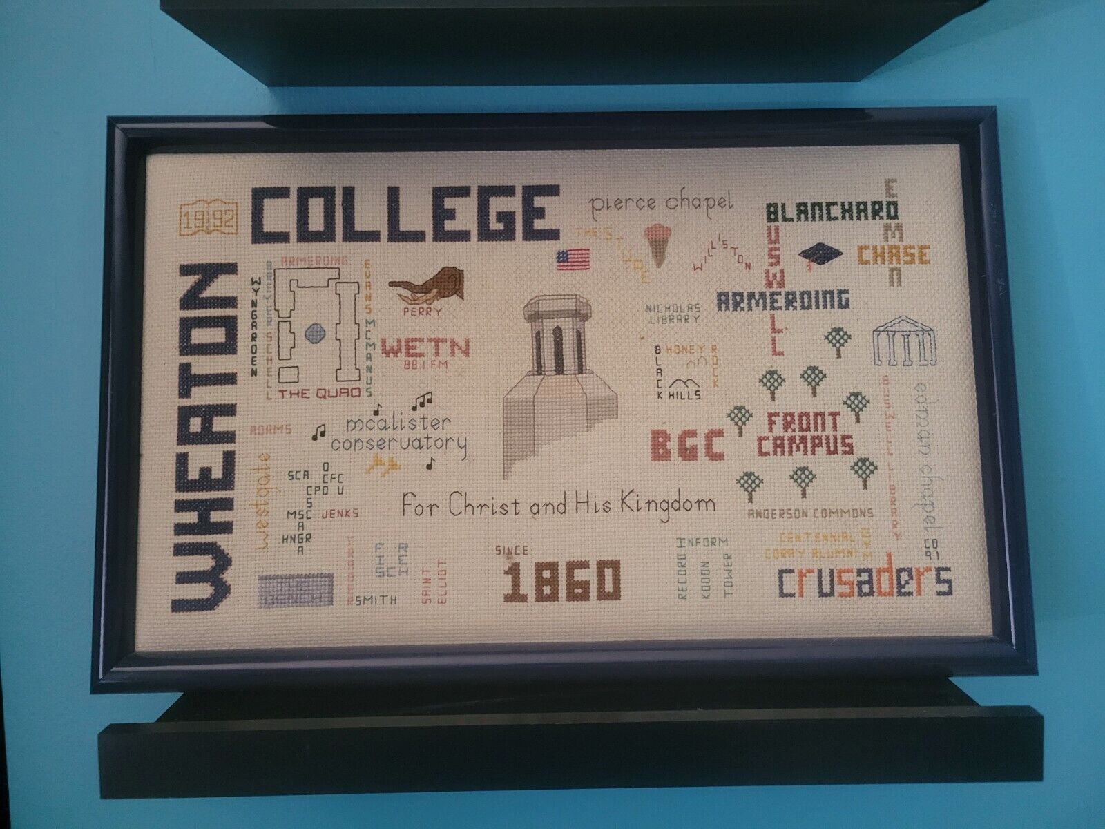 Vintage WHEATON college 1992 Enroidered Framed Art