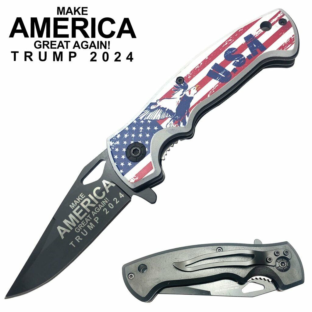 8\" Trump 2024 Spring Assisted Opening Tactical Pocket Knife EDC with