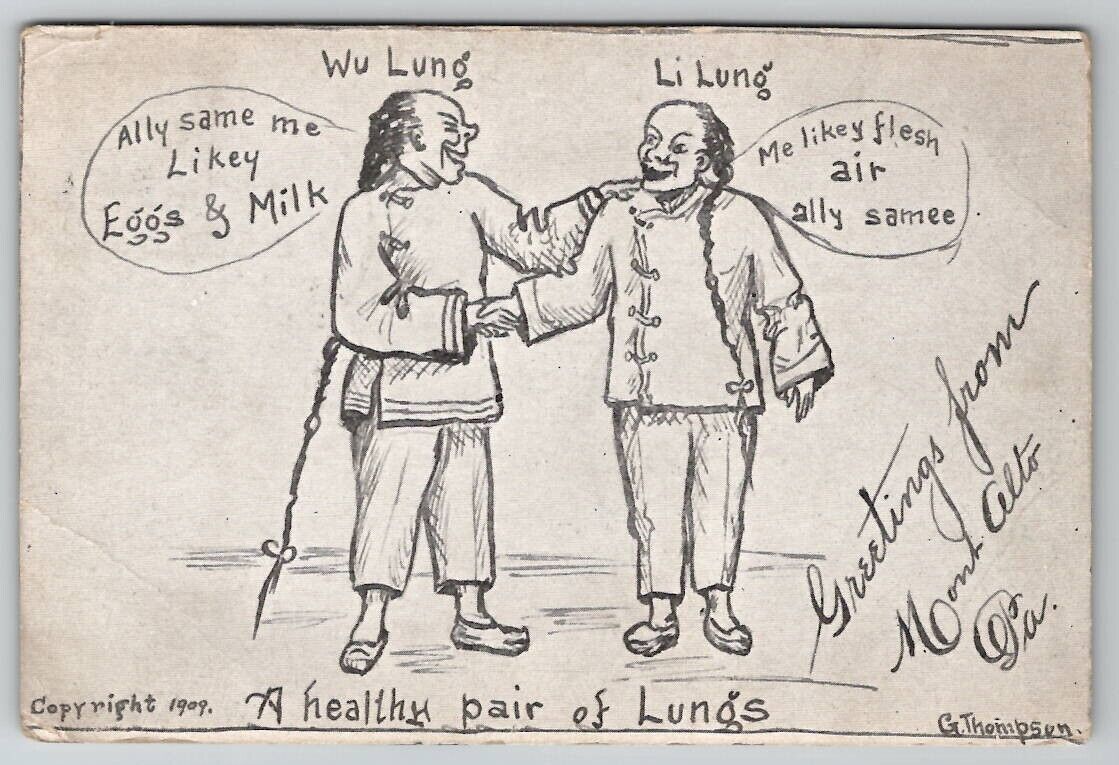 Healthy Pair of Lungs Asian Wu and Li Lung G Thompson Sketch Postcard B24