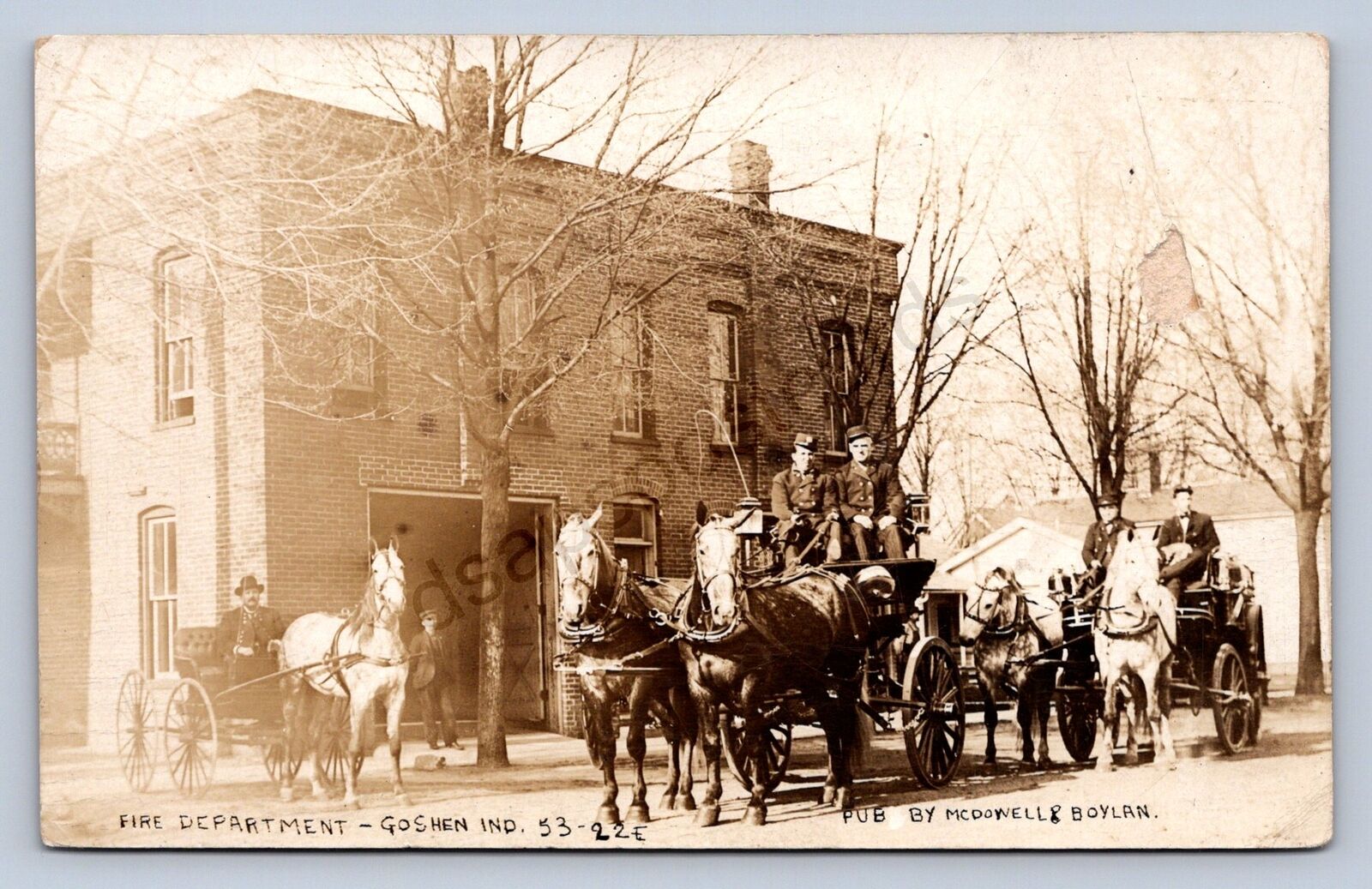 K3/ Goshen Indiana RPPC Postcard c1910 Fire Department Horse Wagon  185