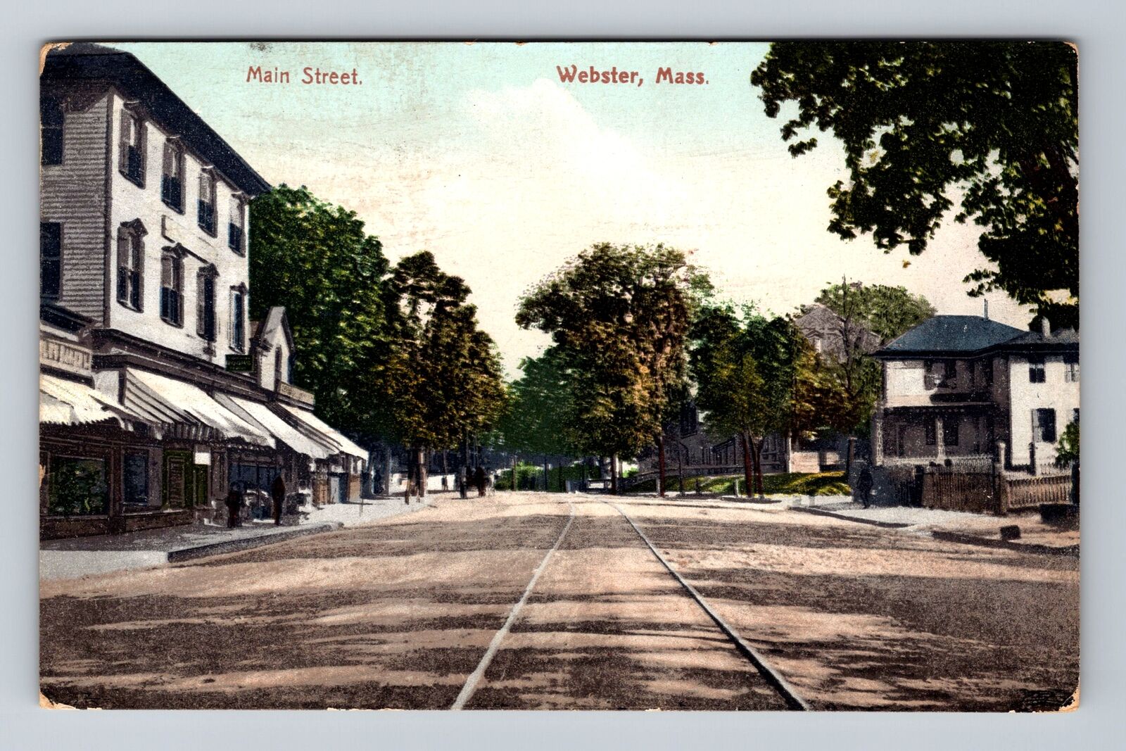 Webster MA-Massachusetts, Scenic View Of Main Street, Antique, Vintage Postcard