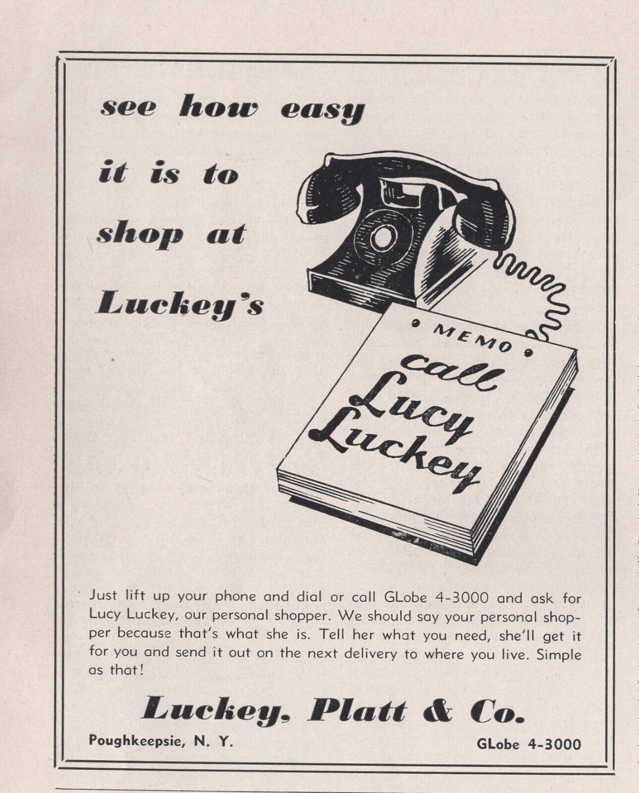 Luckey, Platt & Co., Poughkeepsie NY    Vintage Print Ad Department Store  1957