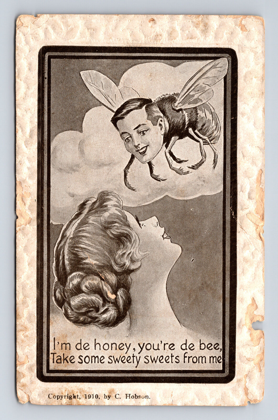 1910 Artist C HOBSON Anthropomorphic Man Bee Romance Humor Fantasy Postcard