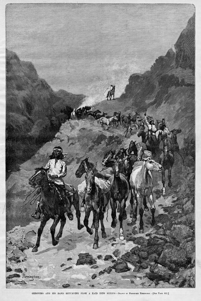 FREDERIC REMINGTON GERONIMO AND BAND OF INDIANS RAID MEXICO HORSES REMINGTON