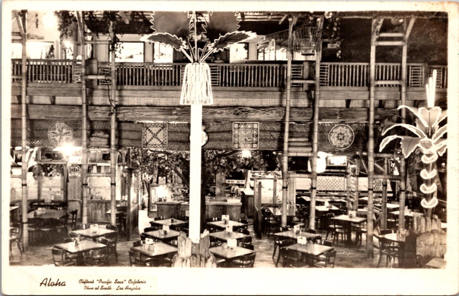 RPPC Interior Aloha Clifton\'s Pacific Seas Cafeteria Olive at Sixth Los Angeles