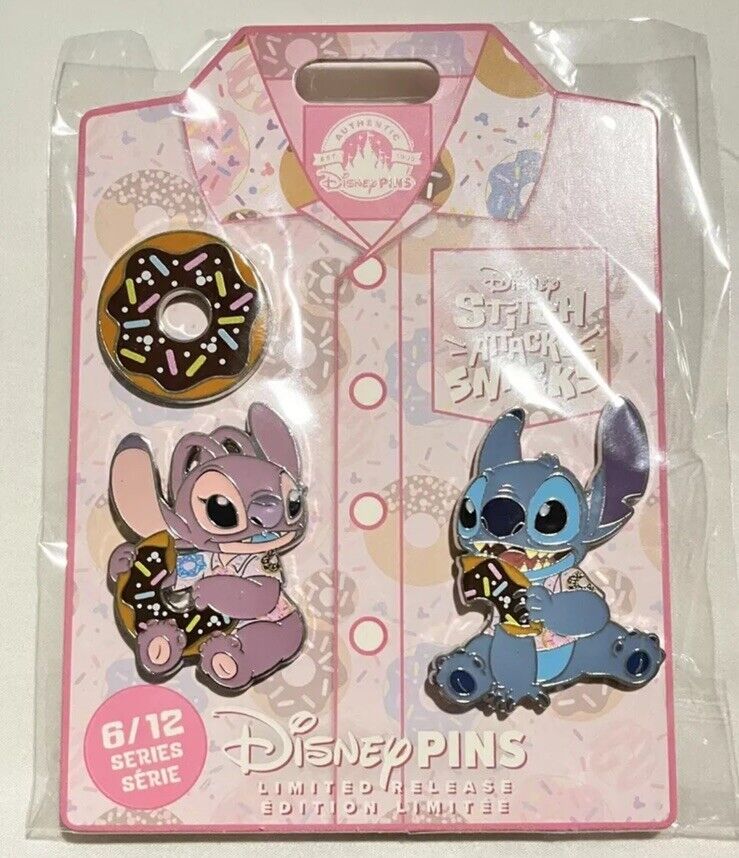 2024 Disney Stitch Attacks Snacks Donut Pin Set Of 3 Pins 6/12 June NEW SEALED