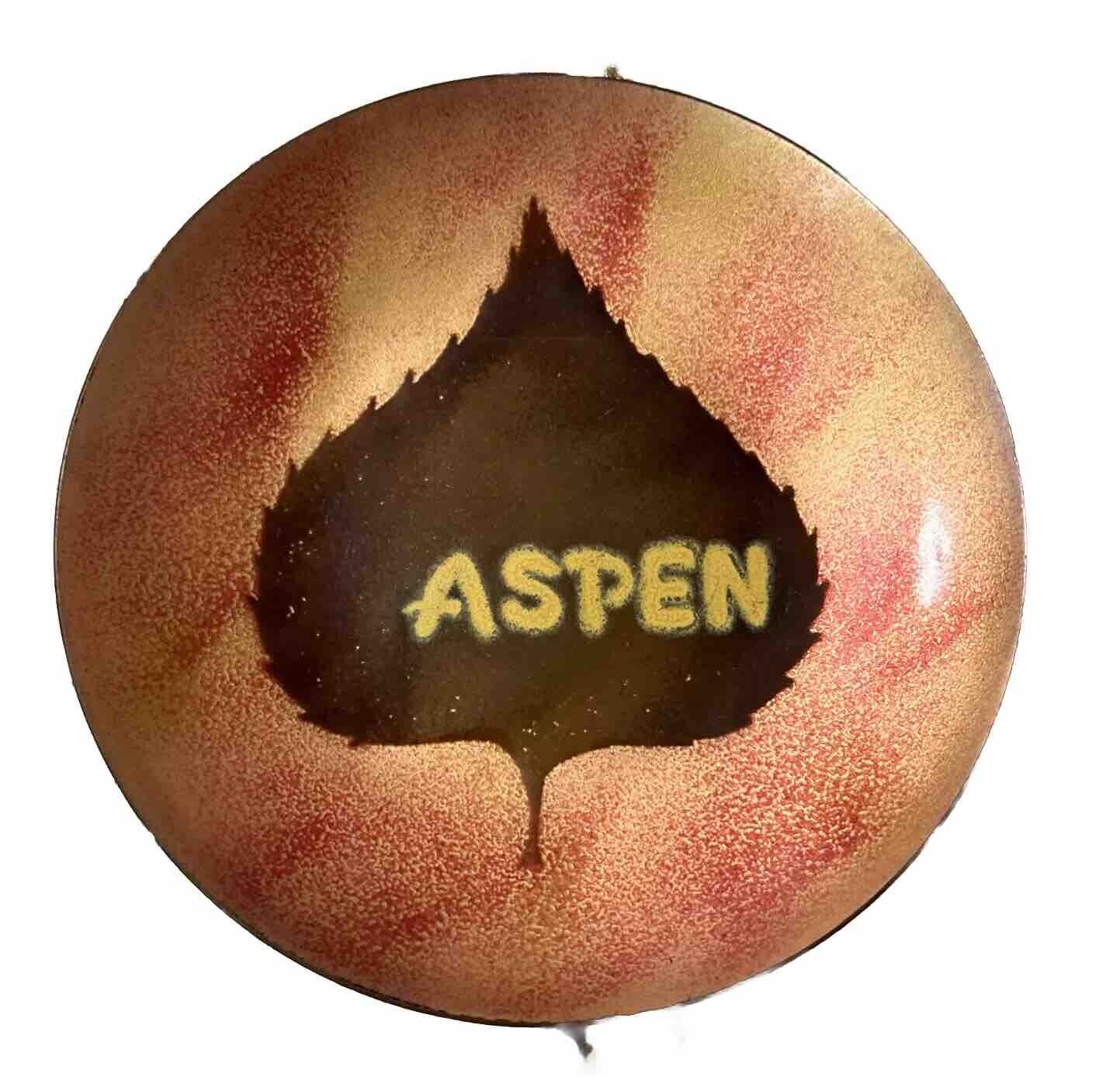 Vintage ASPEN Dish “The ASPEN STORE” 6” Metallic Glacé Metal SKI RESORT Colorado