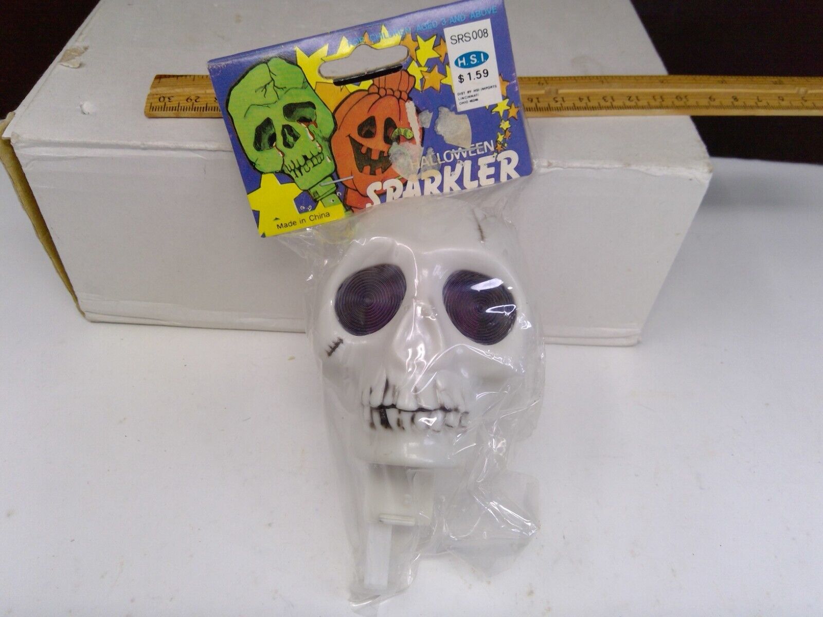 NOS Vintage HSI Imports Halloween Sparkler - Skeleton Skull