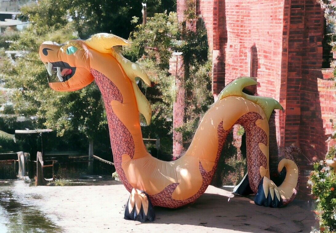 Gemmy 16ft Airblown Inflatable Flaming Mouth Orange Serpent Dragon