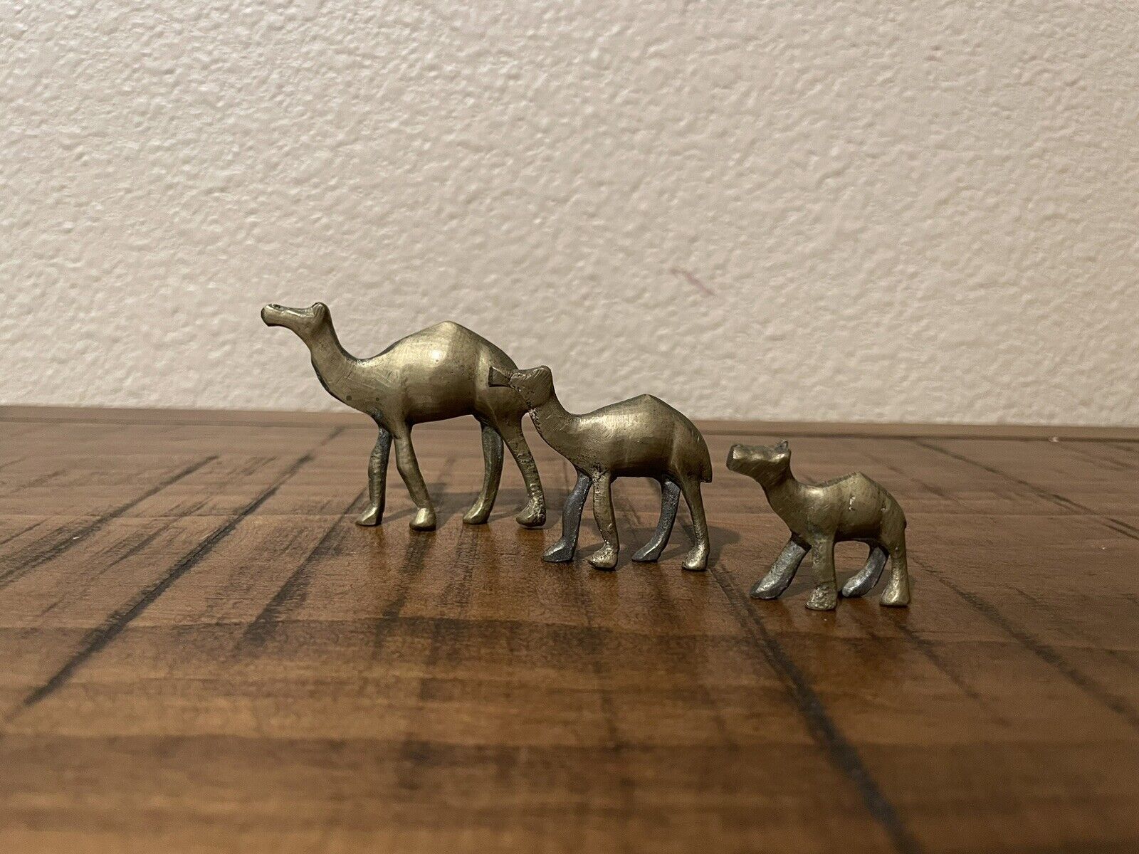 Set of 3 Vintage Solid Brass Mini Camels