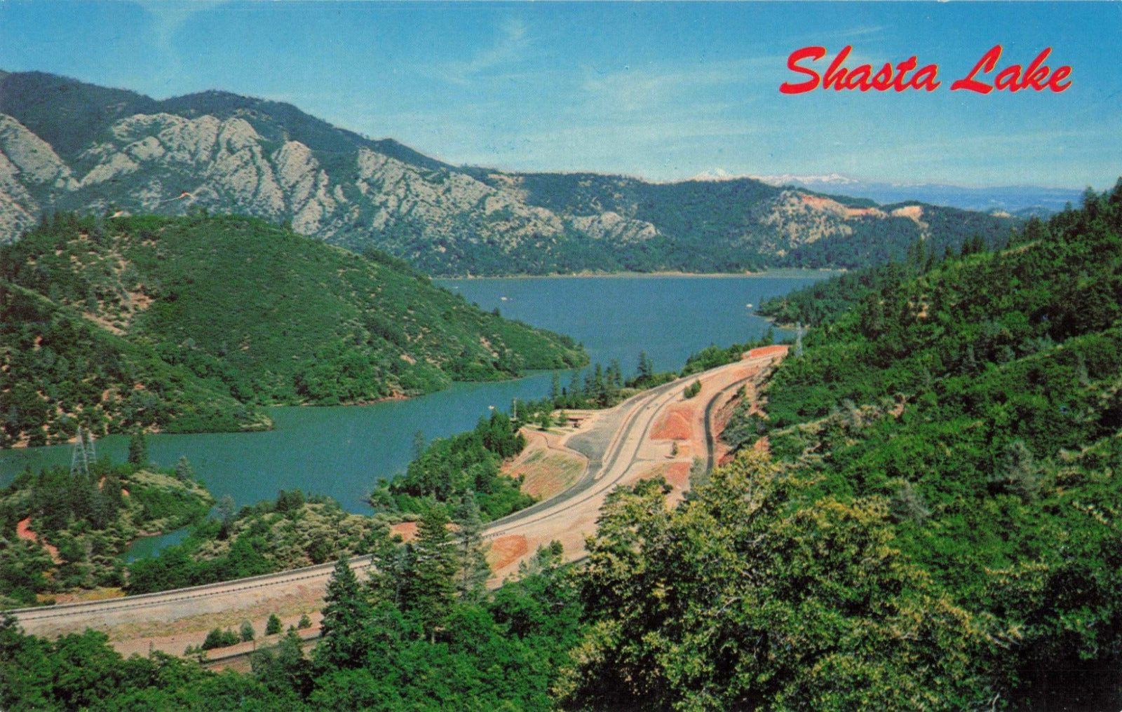 Shasta Lake CA California, From Interstate 5, Mount Lassen, Vintage Postcard