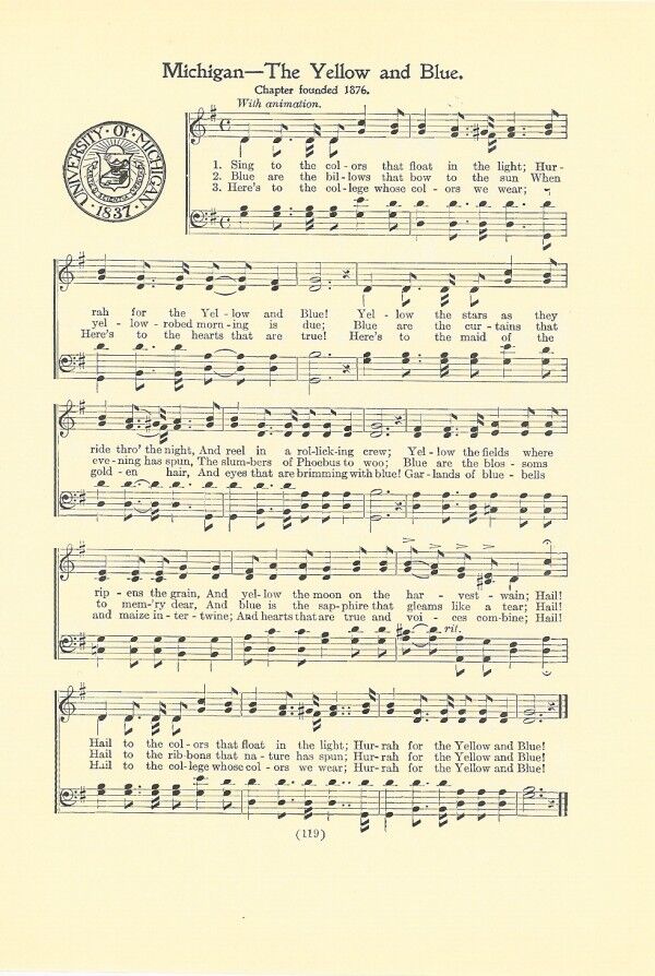 UNIVERSITY OF MICHIGAN Vtg Song with School Seal c 1937 \