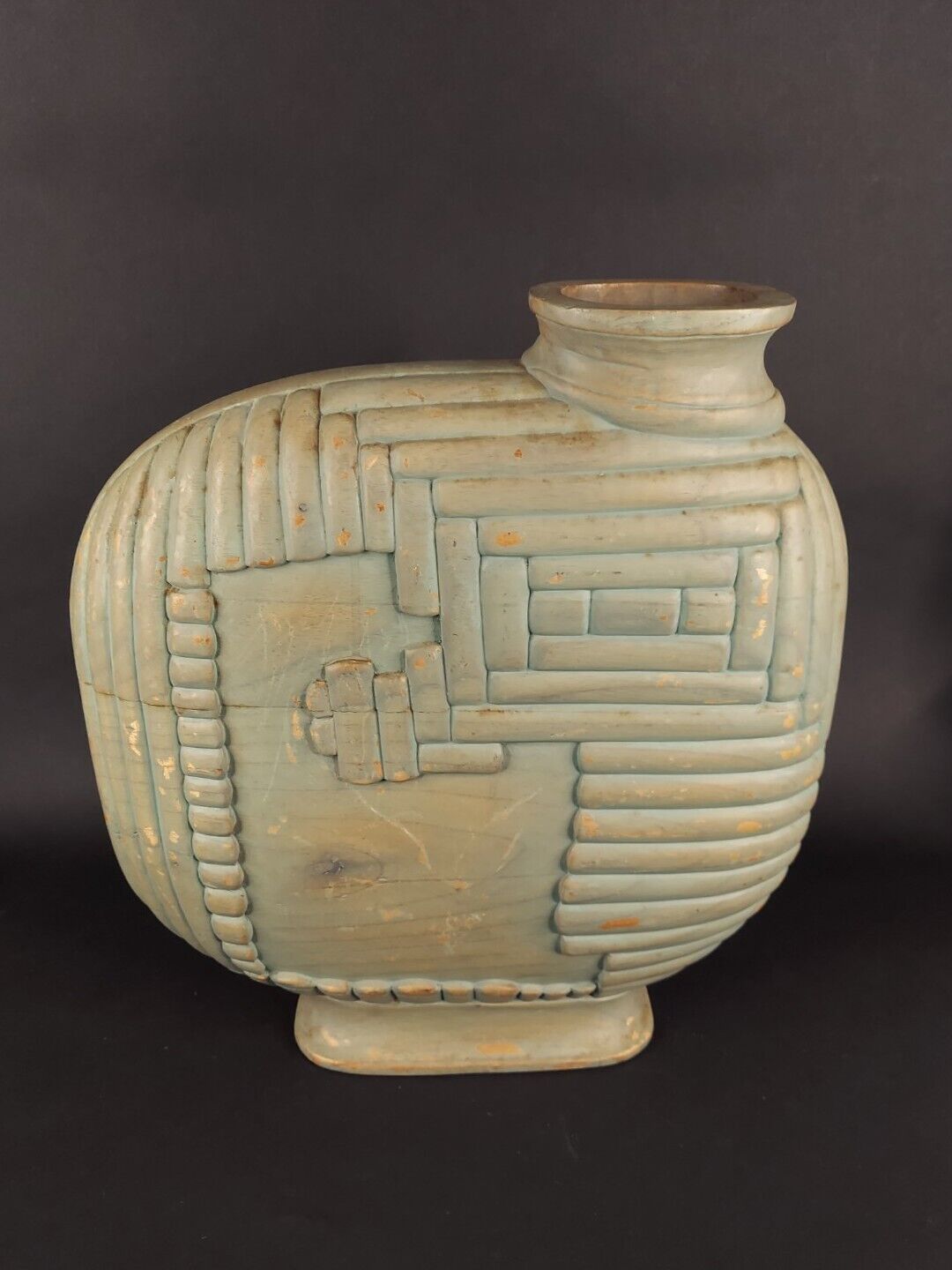 Wood Art Vase Mid-Century Modern Hand-Carved assymetrical