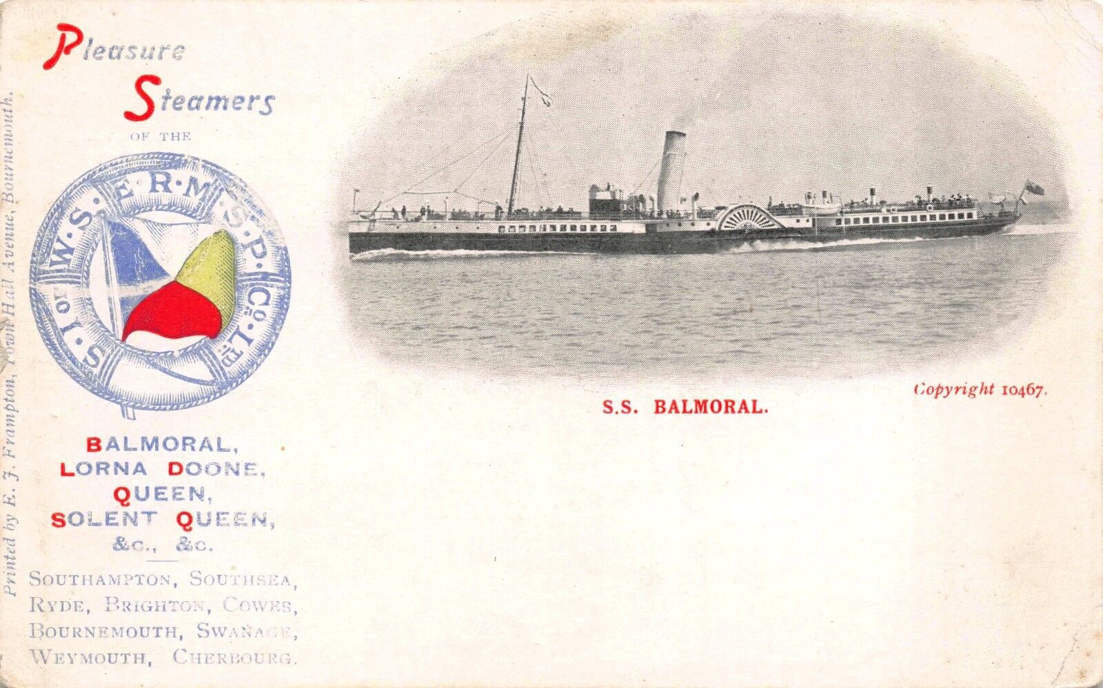Postcard S.S. Balmoral Pleasure Steamers~115929