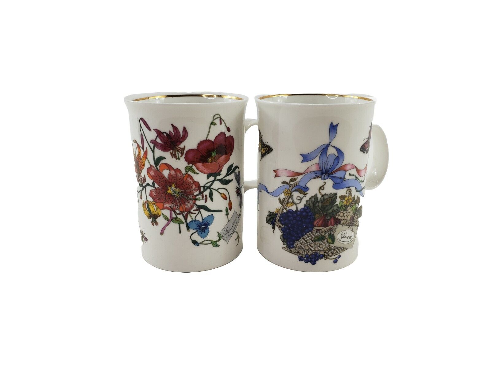2 Vintage Authetic Gucci Floral Fine Bone China Coffee Tea Mugs England 