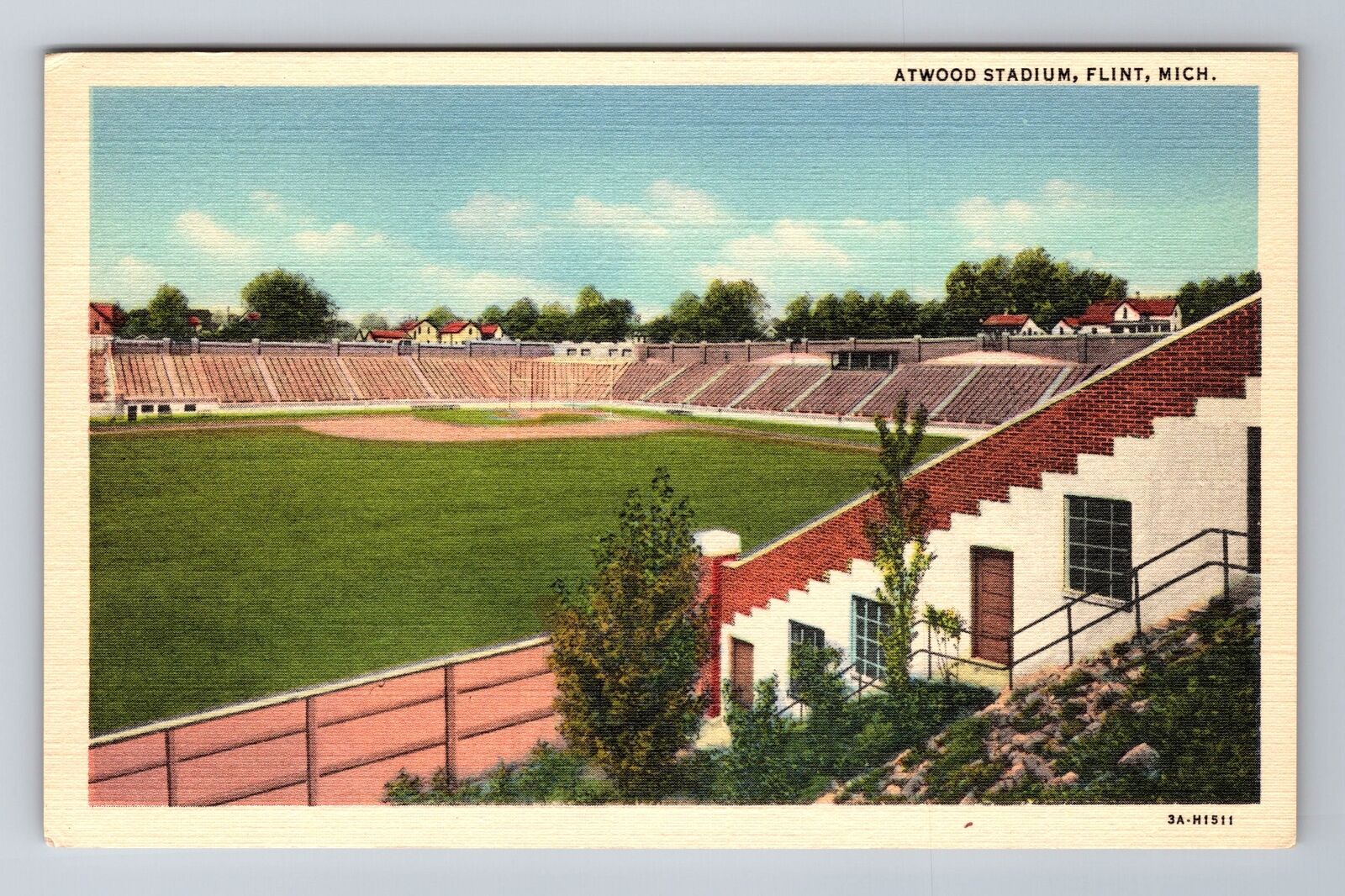 Flint MI-Michigan, Atwood Stadium, Antique, Vintage Souvenir Postcard