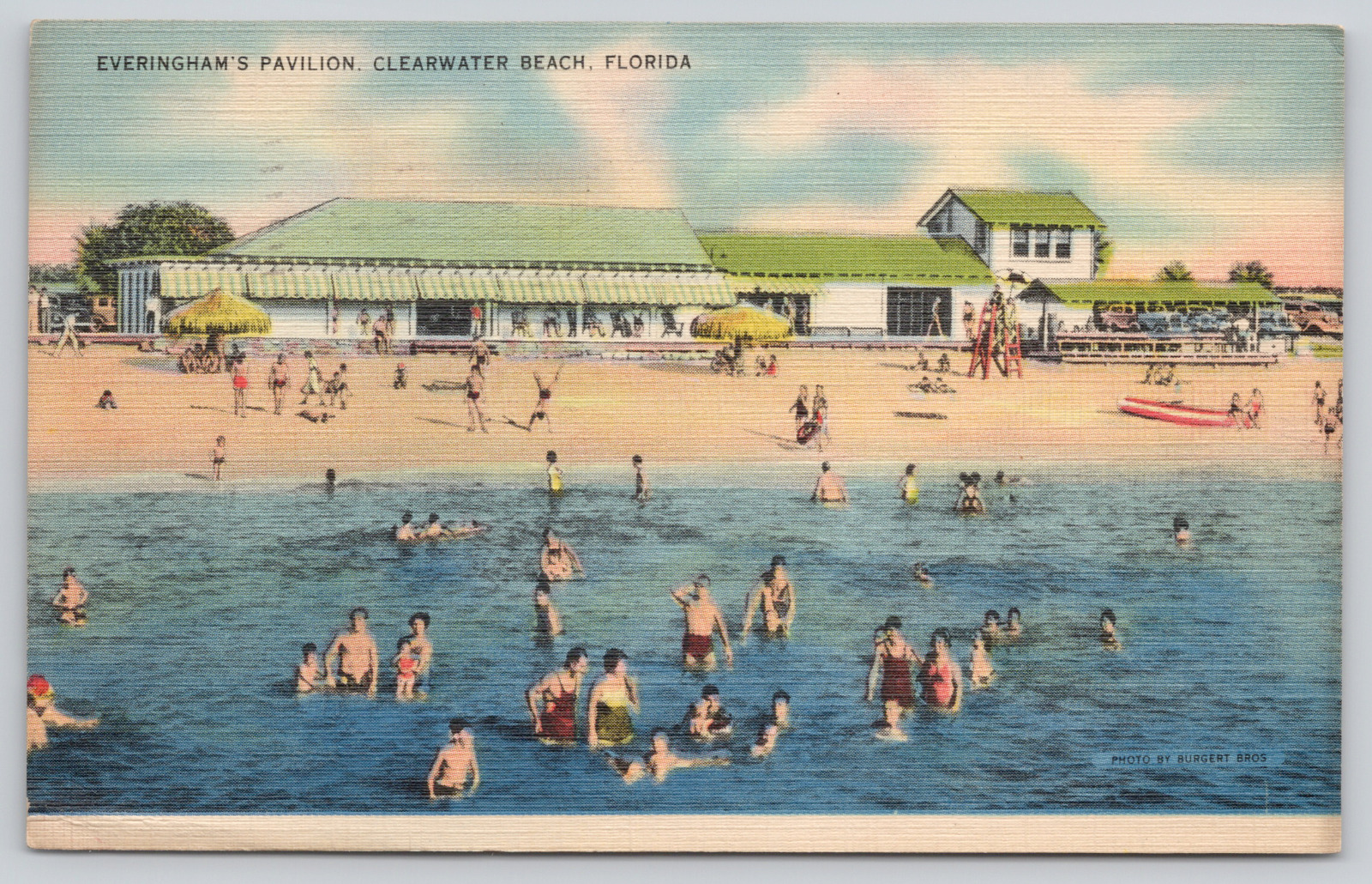 Postcard Clearwater Beach, Florida, Everingham's Pavilion 1938 Linen A529